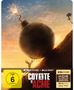 „4K ULTRA HD + BLU-RAY”, „COYOTE VS ACME”, „HDR”. Zeichnung: Kojote rollt große Bombe Hügel hoch, Vogel beobachtet.