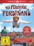 "Der fliegende Ferdinand", ein Junge schwebt über einer Stadt. Box mit Altersfreigabe 6, neu abgetastet und restauriert.
