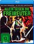 "Allein gegen die Freibeuter" in großen grünen Buchstaben. Darunter eine Illustration mit Piraten und zwei Frauen. FSK 12., Blu-ray Disc