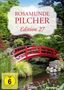 Text: "ROSAMUNDE PILCHER Edition 27", "FSK ab 6 freigegeben", "3 Filme", "Herzkino". Rote Brücke über einem Teich im Garten., 3 DVDs