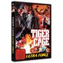 DVD-Hülle mit "TIGER CAGE" in großen weißen Buchstaben. Darunter "ULTRA FORCE TEIL 4". Explosive Actionszene mit bewaffneten Personen., DVD