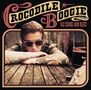 "Crocodile Boogie", "Old School Man Blues". Eine Person mit tätowierten Armen lehnt sich auf einen Tisch. Retro-Stil., LP