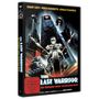 "Nicht freigegeben unter 18 Jahren" steht auf einem DVD-Cover. Illustration: Krieger auf Motorrad vor futuristischer Stadt., DVD