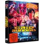 „GRID RUNNERS“ in gelben Buchstaben. „Nicht freigegeben unter 18 Jahren“ FSK-Hinweis. Illustration mit futuristischen Figuren., 2 Blu-ray Discs