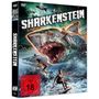 SHARKENSTEIN, FSK ab 18, Regie: Mark Polonia. Illustration: Ein riesiger Hai mit Narben greift Surfer an, Jets fliegen oben., DVD