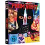 "PROM NIGHT" oben, FSK 16 Siegel, grausamer Maskierter mit Messer, verstörte Menschen, leuchtende Farben., 1 Ultra HD Blu-ray, 1 Blu-ray Disc und 1 CD