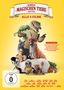 "Die Schule der magischen Tiere - Der Film. Alle 4 Filme" steht oben. Verschiedene animierte Tiere auf gelbem Hintergrund., 4 DVDs