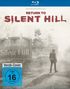 „Return to Silent Hill“ oben in großen Buchstaben, darunter „Welcome to Silent Hill“ auf einem Schild, neblige Szene., Blu-ray Disc
