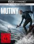 "4K ULTRA HD™ + BLU-RAY™", "MUTINY", "Keine Gnade auf hoher See", "Vorab-Cover", "FSK 18 beantragt". Ein Mann mit Pistole auf einem Schiff.
