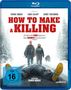 „HOW TO MAKE A KILLING“. Zwei Menschen stehen auf schneebedeckter Straße, ein Körper liegt davor, im Hintergrund Bäume.