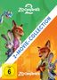 „Zoomania 2“, „2-Movie-Collection“, „FSK ab 6“. Illustration mit Tieren, Fuchs und Kaninchen, städtischer Hintergrund., 2 DVDs