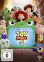 "Toy Story 5". Disney-Pixar. Figuren wie Cowboy, Astronaut, Dinosaurier und andere Spielzeuge blicken überrascht nach vorne., DVD