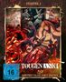 "STAFFEL 1, TOUGEN ANKI, FSK ab 16, LIMITED COLLECTOR'S EDITION" - Dynamische Anime-Szene mit kämpfenden Figuren., 2 Blu-ray Discs