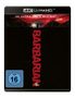 "4K ULTRA HD", "BLU-RAY", "BARBARIAN"; düstere Szenerie mit beleuchtetem Haus; FSK 16 Siegel unten links., 1 Ultra HD Blu-ray und 1 Blu-ray Disc
