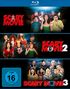 „Scary Movie“, „Scary Movie 2“, „Scary Movie 3“. Lachende Menschen, teils in Kostümen. FSK 16 Logo., 3 Blu-ray Discs