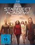 „Star Trek Starfleet Academy Staffel Eins“ Blu-ray-Cover. Gruppe in futuristischer Kleidung, blaue FSK 16 Kennzeichnung., 4 Blu-ray Discs