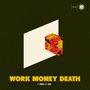 "WORK MONEY DEATH" und "A PORTAL TO HERE" auf dunklem Hintergrund mit einem stilisierten, floralen Muster in einem Sechseck., 2 LPs