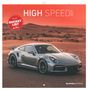 Text: „HIGH SPEED 2027“, „Plus BUCKET LIST“. Silberner Sportwagen vor Sanddünen, roter Himmel.