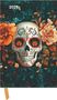Text "2027". Illustration eines verzierten Totenkopfes umgeben von bunten Blumen., Buch