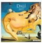 Text: "DALÍ 2027". Surrealistische Landschaft mit verzerrten Formen und Figuren, intensiven Farben und fantastischen Elementen., Kalender