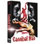 Text: "Cannibal Man". Illustration mit roter Figur, Kochmesser, schwarz-weißen Gesichtern, liegende Frau in Bikini., 1 Ultra HD Blu-ray und 1 Blu-ray Disc