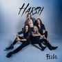 Texte: "Harsh", "Feels". Vier junge Männer, cool posierend, teils mit langen Haaren und Tattoos, in stilvoller Kleidung., CD
