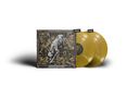 Text: "FRONT", "BACK", "Crucifixion Depiction". Zwei goldene Schallplatten mit kunstvoll gestaltetem Cover, Wolf-Motiv., LP