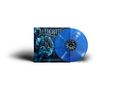 Cover mit Text „Clockwork Immortality“, blaue Schallplatte mit Uhrendesign, Hintergrund mechanisch, farbig in Blau., LP