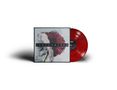Text: "Feral Bloom". Eine Albumhülle mit einer roten Blume, daneben eine rote Vinyl-Schallplatte.