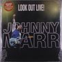 "LOOK OUT LIVE!" und "JOHNNY MARR" in großen Buchstaben. Ein Musiker hält eine E-Gitarre und hebt die Faust., 2 LPs