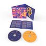 "WORKS LIVE", zwei CDs und ein Booklet mit Texten. Dominante Farben: Blau und Orange. ELP-Logo hervorgehoben., 2 CDs