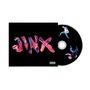 "JINX" in großen, bunten Buchstaben, darunter "EXPLICIT CONTENT". Zwei bunte tanzende Figuren auf der CD rechts., CD