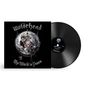 „Motörhead“ und „The Wörld is Yours“. Illustration: Totenkopf mit Hörnern über einer Erde, schwarze Schallplatte., LP