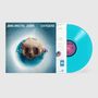 "JEAN MICHEL JARRE OXYGENE" steht oben. Illustration einer Erde mit aufgebrochener Schädeldecke. Türkises Vinyl sichtbar., LP