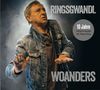 „RINGSGWANDL WOANDERS“. Ein Mann in Jeansjacke mit erhobenen Händen auf einer Bühne, umgeben von Nebel., CD