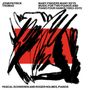 Oben: JOHN PATRICK THOMAS. Unten: PASCAL SCHWEREN AND ROGER HOLMES, PIANOS. Schwarze Kritzeleien auf rotem Hintergrund., CD