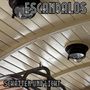 Oben steht "ESCANDALOS", unten "SCHATTEN UND LICHT" auf einer Holzdecke mit zwei runden Lampen., LP