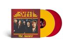 Text: "SWEET", "The Answer". Bandfoto auf rotem Cover. Eine gelbe und eine rote Schallplatte sind zu sehen.
