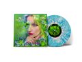 Covertext: SERAINA TELLI, GREEN. Porträt einer Frau mit buntem Haar, Blumen und einem strahlenden, psychedelischen Vinyl., LP
