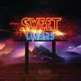 "SWEET LIVE 25" in leuchtenden Neonbuchstaben, umgeben von Funken, Berglandschaft im Hintergrund., CD