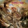 Oben: "MANILLA ROAD The Deluge".
Illustration: Krieger mit Speer im Sturm, zerfallende Strukturen., LP