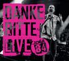 Große, pinke Schrift: "DANKE BITTE LIVE". Untere Ecke: Logo "Zona 84". Sänger mit Mikrofon, Schwarzweiß., CD