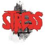 "STRESS" steht in großer roter Schrift auf einem schwarz-weißen gesprenkelten Hintergrund., LP