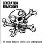 "GENERATION BREAKDOWN", "25 years between abyss and underground". Zeichnung eines Schädels mit Knochen und Symbolen., LP