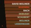 DAVID MOLINER, MARIMBA, BACH, DEBUSSY, SCHUBERT, MOLINER, LIEBERMANN. Horizontale braune Streifen auf schwarzem Hintergrund., CD