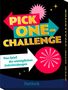Text: „PICK ONE-CHALLENGE“, „Das Spiel der unmöglichen Entscheidungen“; Bunte Pfeile und Sterne auf schwarzem Hintergrund.