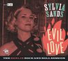 "Sylvia Sands", "Evil Love", "The Berlin Rock and Roll Session". Frau in retro Stil mit Gitarre, Feuer-Motiv., LP