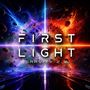 "FIRST LIGHT GRAVITY 2.0" steht vor einem farbenfrohen Weltraumhintergrund mit Explosionseffekten und Asteroiden., CD