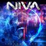 Text: "NIVA STRATOSPHERIC." Abstrakte, blaue und violette Farben mit Silhouetten von Personen im Hintergrund., LP