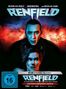 "RENFIELD" in großen Buchstaben, darunter "Die Action-Splatter-Comedy." Zwei Personen: eine mit gruseligem Ausdruck. Fledermäuse im Hintergrund.